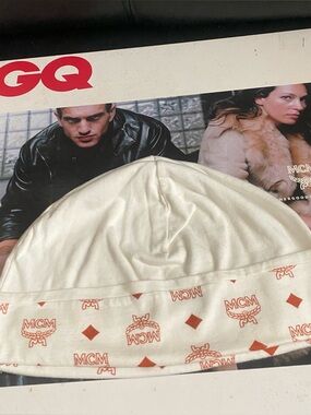 MCM Rare Vintage White Beanie with Orange Logo Pattern